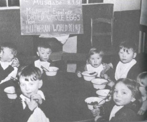 Picture of German Children receiving aid from LWR in 1951, taken from Together in Hope book by John Bachman.